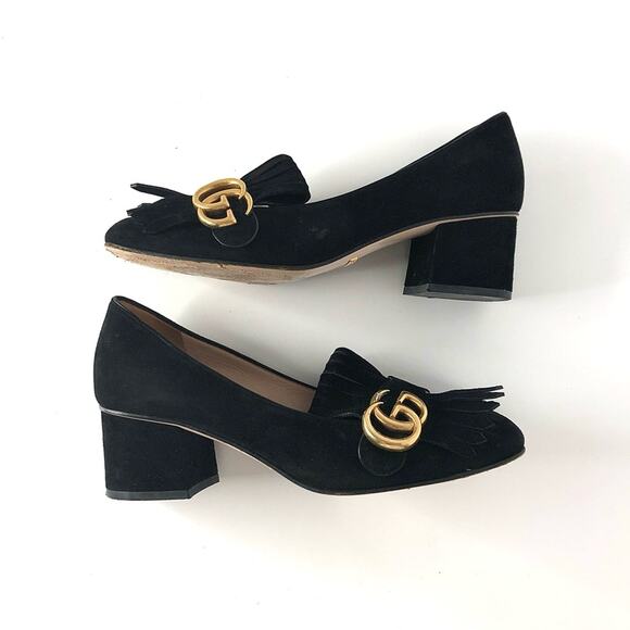 Gucci Marmont Fringe Suede Platform Loafer Pumps 37.5 - Picture 4 of 10